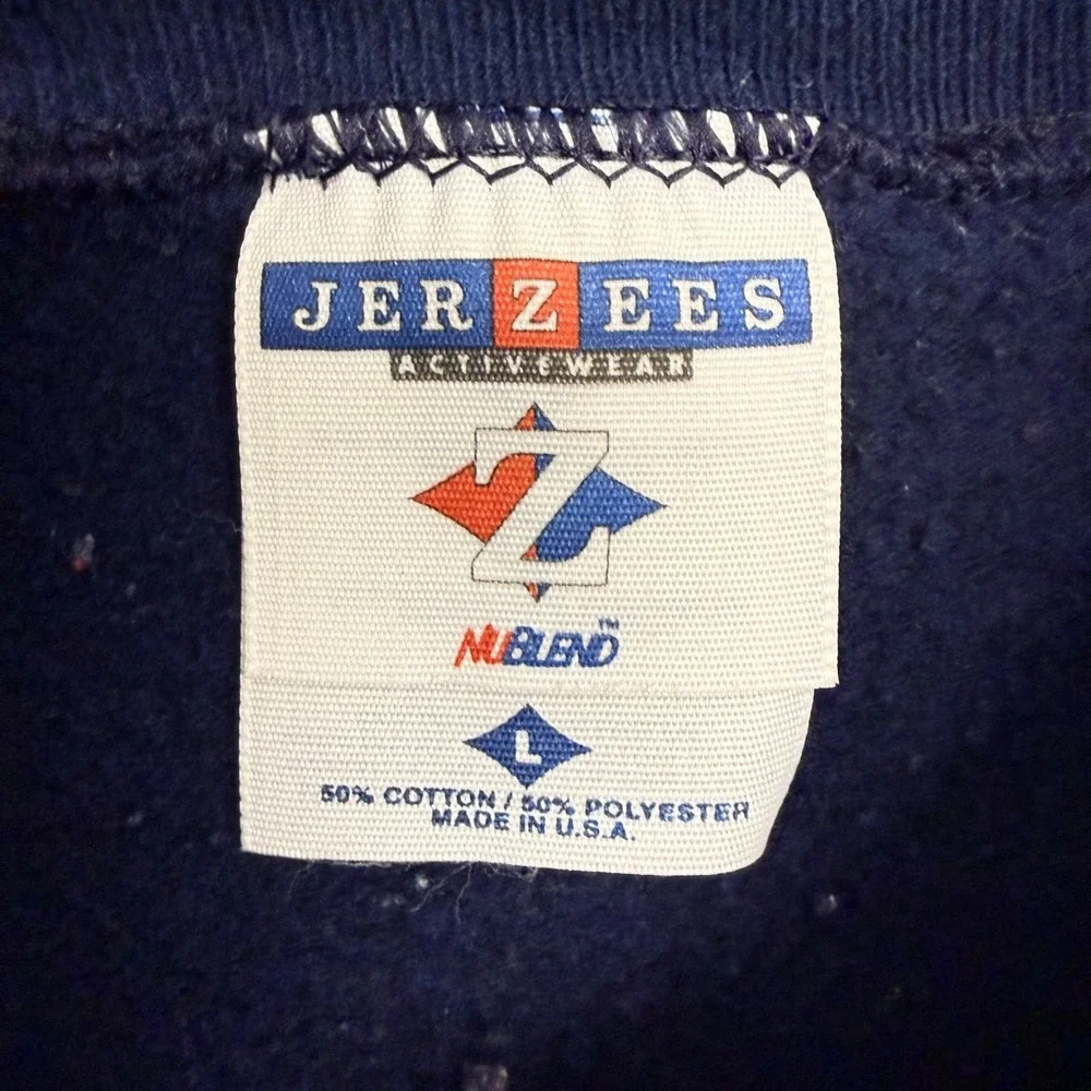Vintage Jerzees NuBlend Sweatshirt Navy Blue Crewneck Made in USA Large 90s
